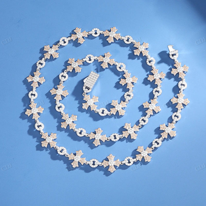 12mm S925 Round Moissanite Flared Cross Link Chain hip hop jewelry CustomDiamJewel