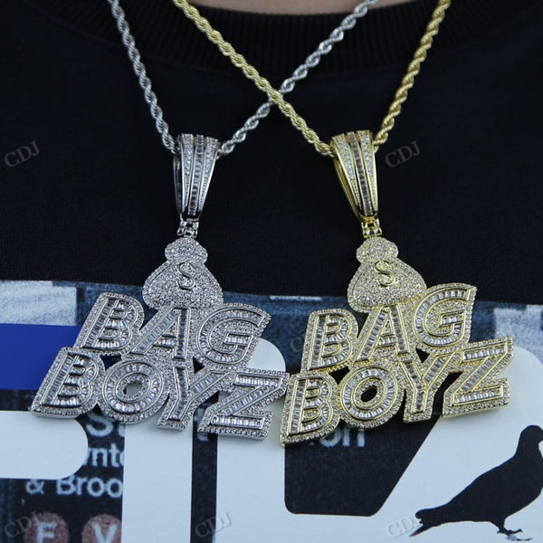 Baguette Moissanite Diamond Letter Bag Boyz Pendant hip hop jewelry CustomDiamJewel