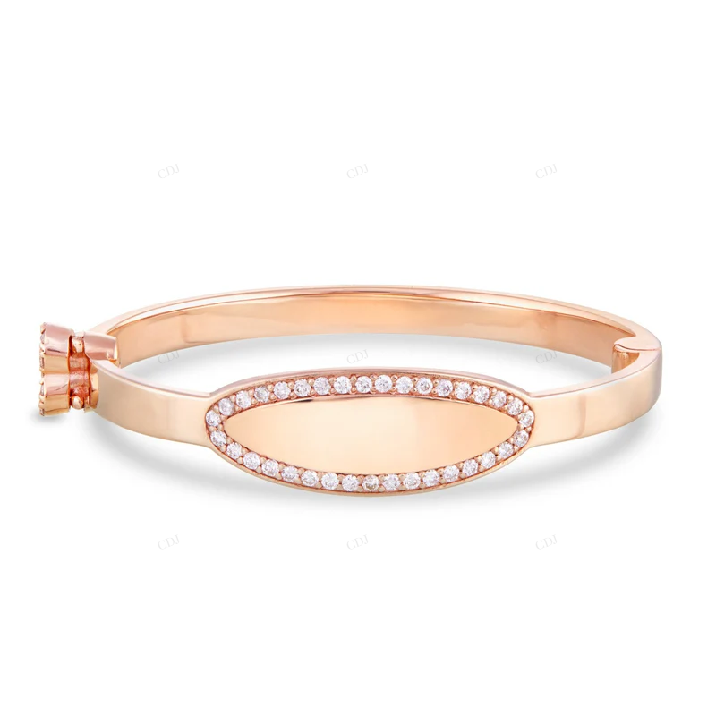 14K Gold Engravable Diamond Oval Baby Bangle Bracelet CustomDiamJewel