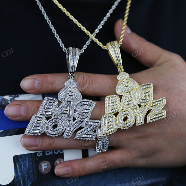 Baguette Moissanite Diamond Letter Bag Boyz Pendant hip hop jewelry CustomDiamJewel