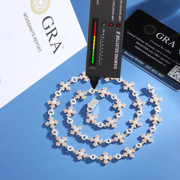 12mm S925 Round Moissanite Flared Cross Link Chain hip hop jewelry CustomDiamJewel