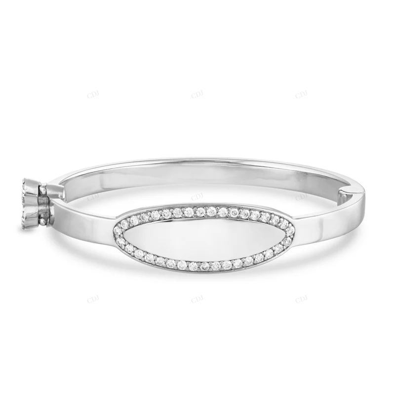 14K Gold Engravable Diamond Oval Baby Bangle Bracelet CustomDiamJewel