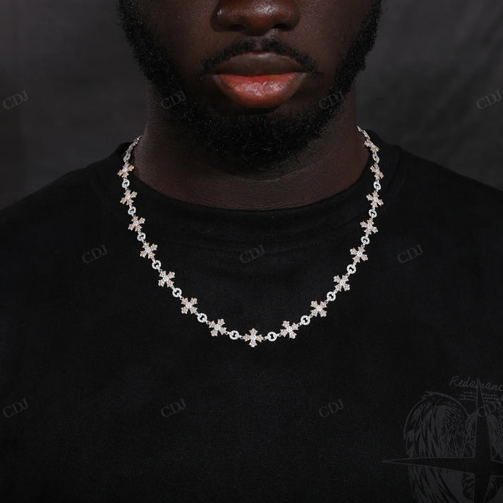 12mm S925 Round Moissanite Flared Cross Link Chain hip hop jewelry CustomDiamJewel