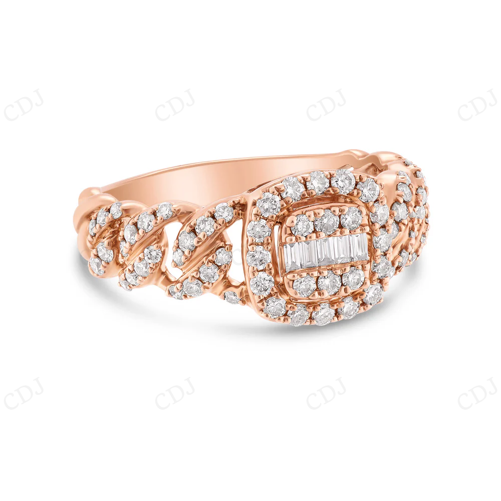 Rose Gold Baguette Diamond Engagement Cuban Band Ring hip hop jewelry CustomDiamJewel