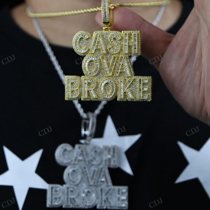 Iced Out Baguette Round Moissanite CASH OVA BROKE Pendant hip hop ring CustomDiamJewel