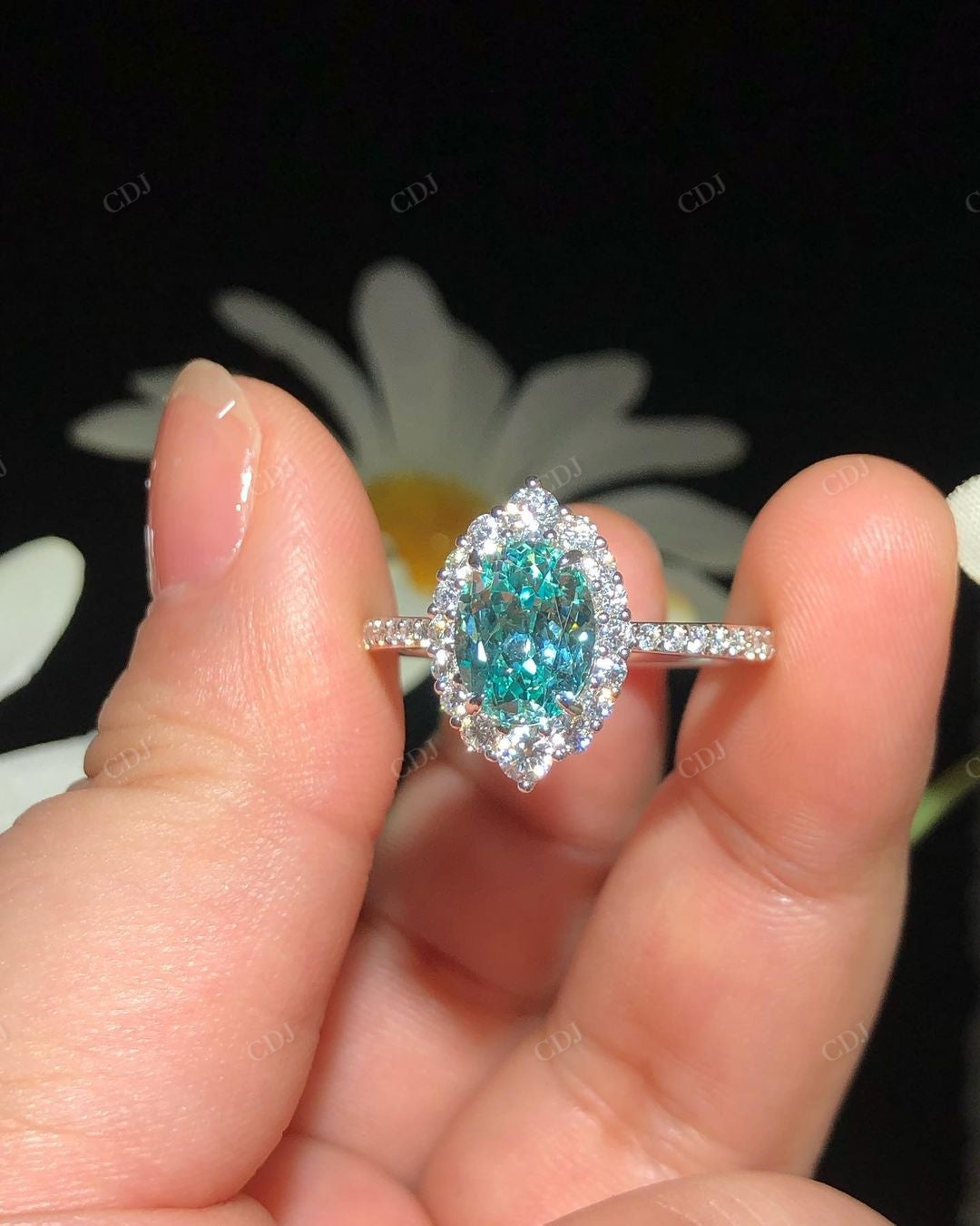 Unique Oval Cut Halo Moissanite Proposal Ring customdiamjewel