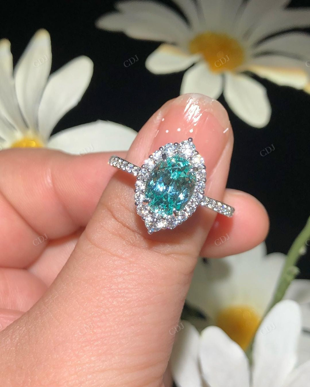 Unique Oval Cut Halo Moissanite Proposal Ring customdiamjewel