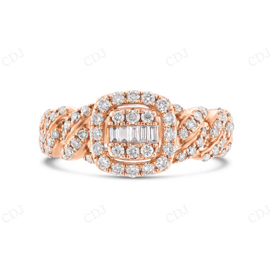 Rose Gold Baguette Diamond Engagement Cuban Band Ring hip hop jewelry CustomDiamJewel