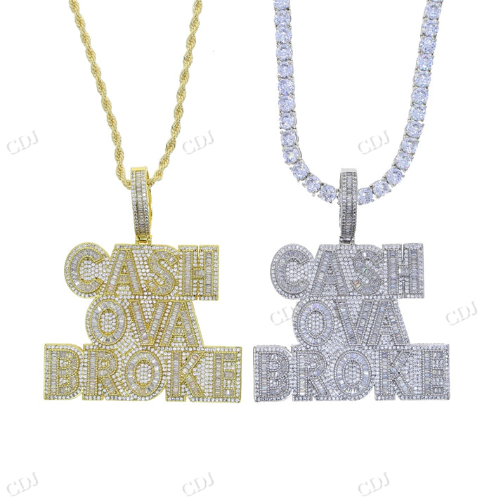 Iced Out Baguette Round Moissanite CASH OVA BROKE Pendant hip hop ring CustomDiamJewel