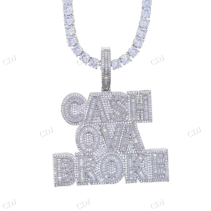 Iced Out Baguette Round Moissanite CASH OVA BROKE Pendant hip hop ring CustomDiamJewel