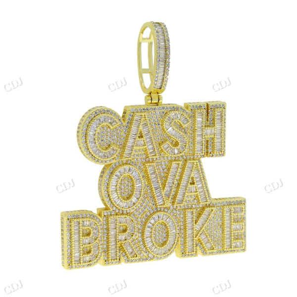 Iced Out Baguette Round Moissanite CASH OVA BROKE Pendant hip hop ring CustomDiamJewel