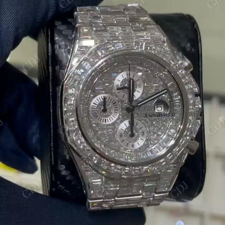 Moissanite Stainless Steel AP Chrono 6-9-12 Full Baguette Iced Out Watch for Men hip hop jewelry CustomDiamJewel