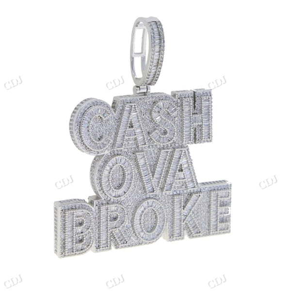 Iced Out Baguette Round Moissanite CASH OVA BROKE Pendant hip hop ring CustomDiamJewel