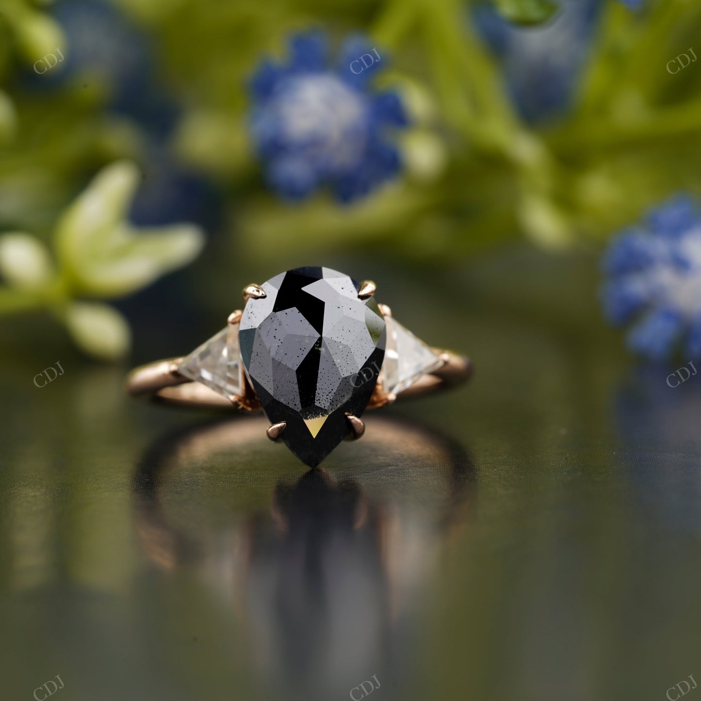 Black Pear Moissanite Diamond Ring