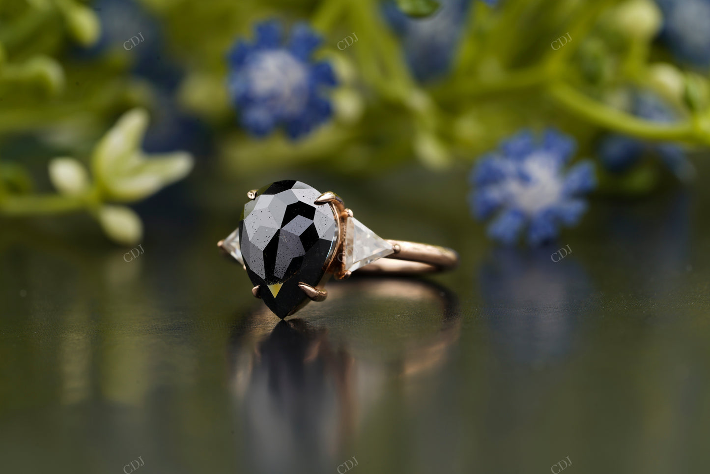 Black Pear Moissanite Diamond Ring