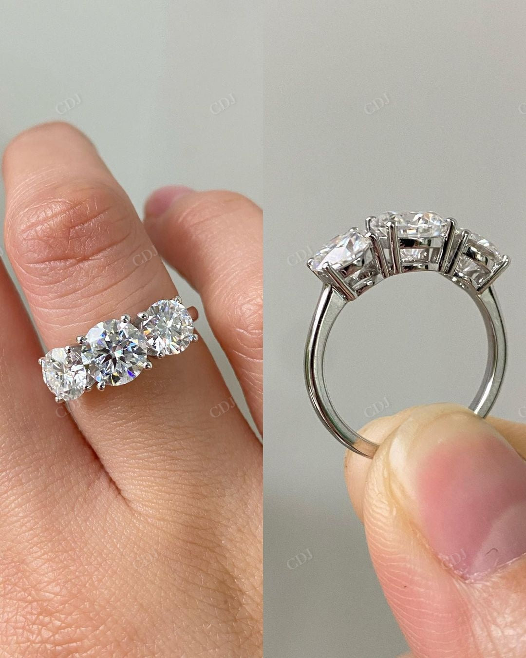 Round Cut Three Stone Lab Grown Diamond Ring