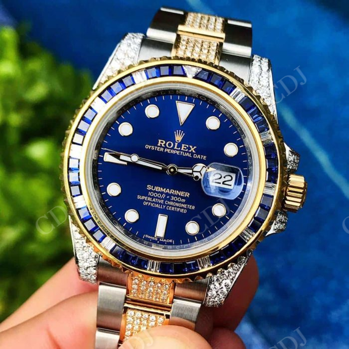 Blue Dial Two Tone Moissanite Watch For Rappers customdiamjewel