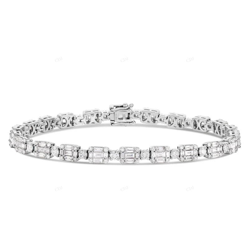 S925 Sterling silver Baguette Diamond Tennis Bracelet CustomDiamJewel
