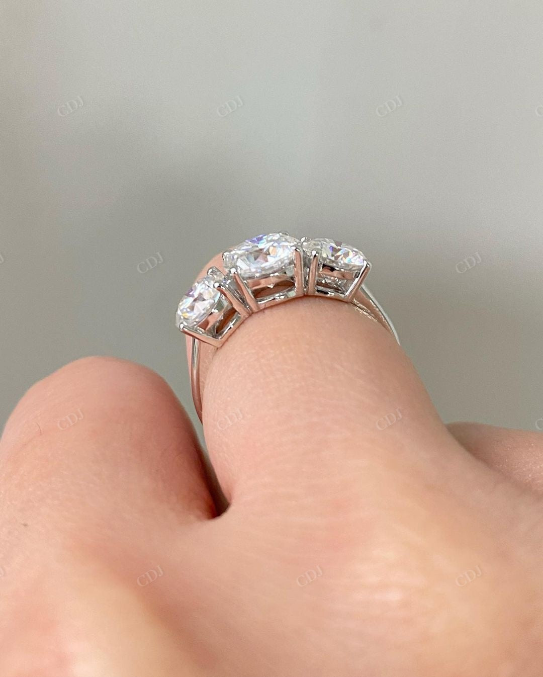 Round Cut Three Stone Lab Grown Diamond Ring