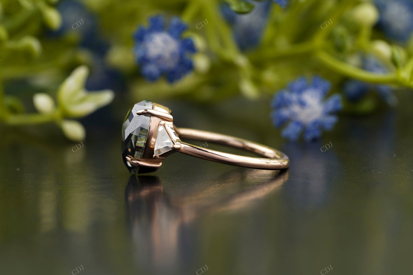 Black Pear Moissanite Diamond Ring
