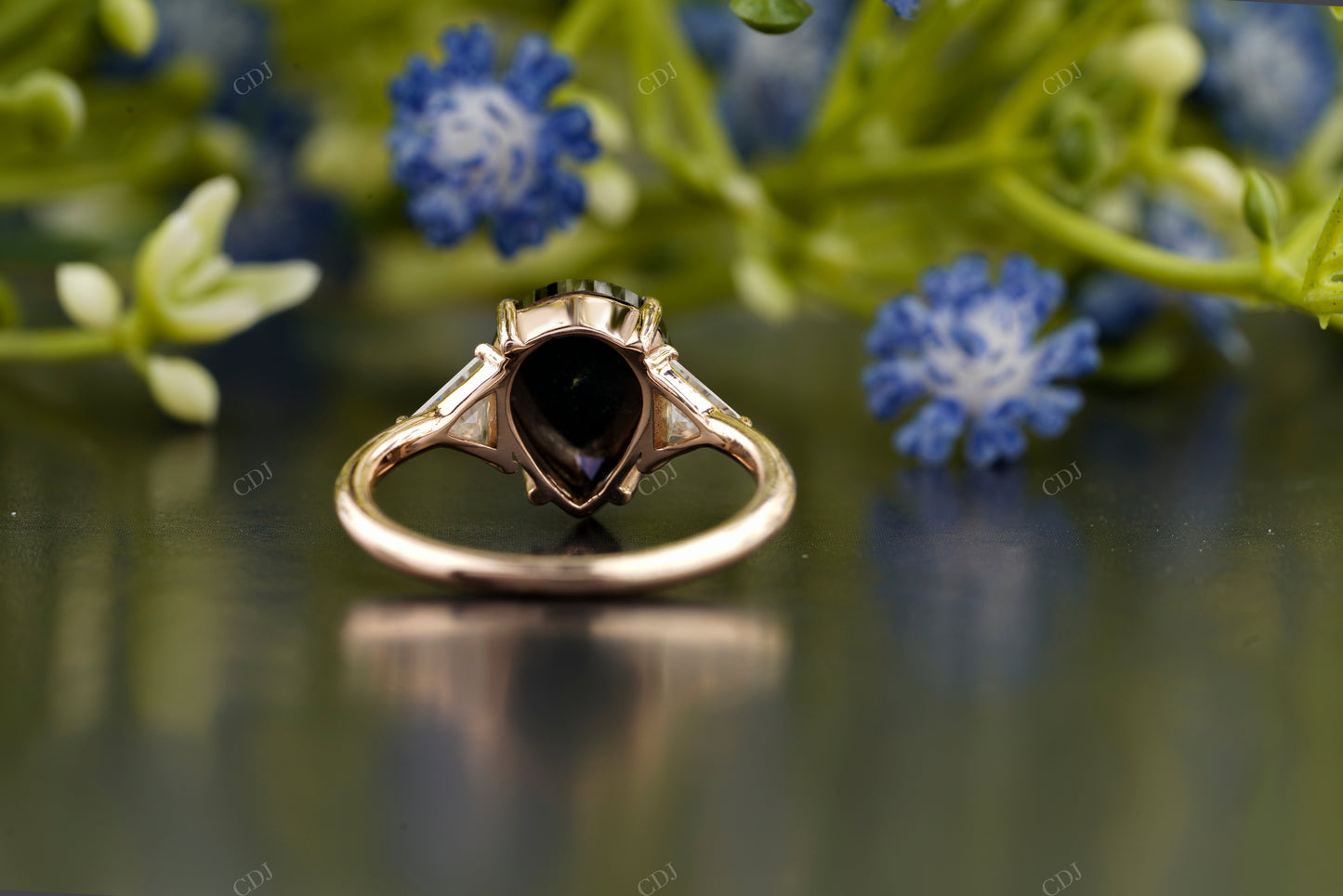 Black Pear Moissanite Diamond Ring