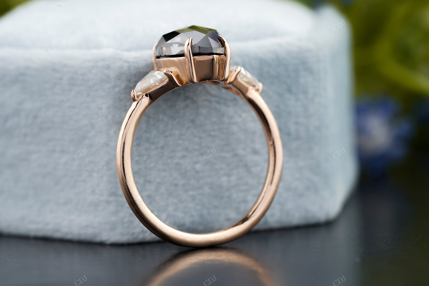 Black Pear Moissanite Diamond Ring