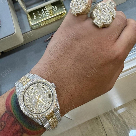 Two Tone Rolex Fully Iced Out Moissanite Hip Hop Male Wrist Watch hip hop jewelry CustomDiamJewel
