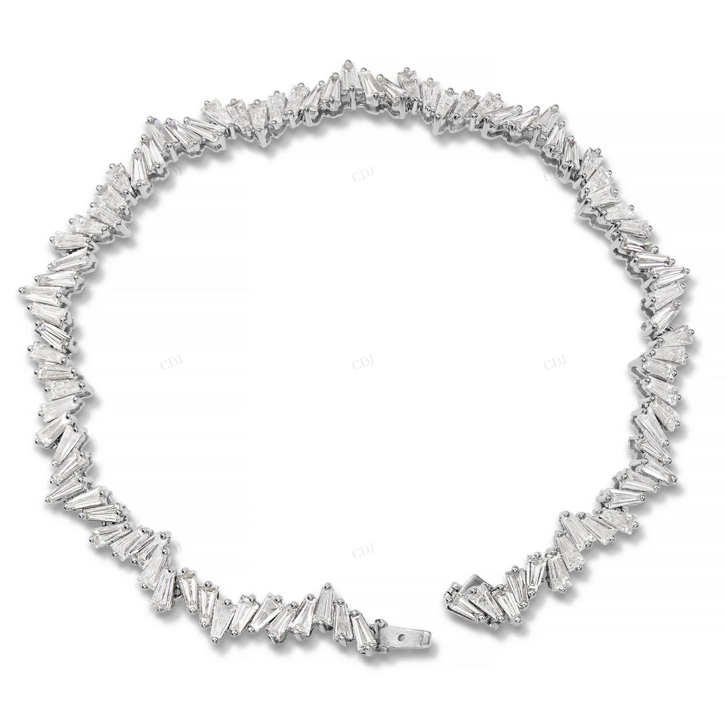 14K White Gold Tapered Baguette VVS Moissanite Tennis Bracelet CustomDiamJewel