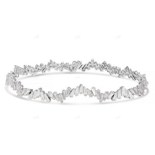 14K White Gold Tapered Baguette VVS Moissanite Tennis Bracelet CustomDiamJewel
