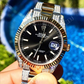 Plain Bezel Black Dial Two Tone Diamond Belt Mens Rolex customdiamjewel