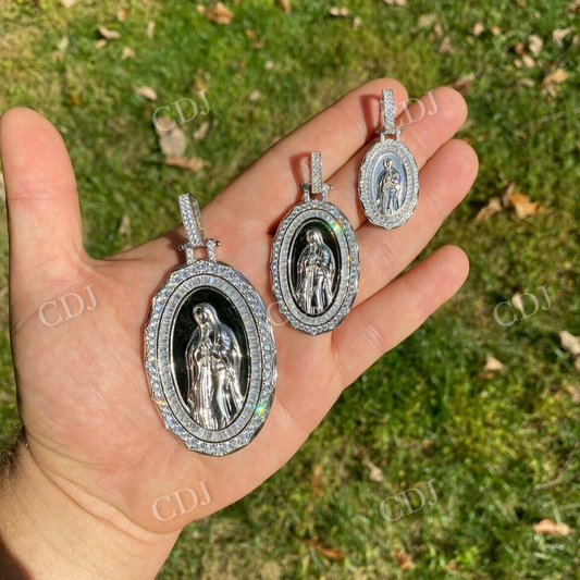 925 Sterling Silver Mary Diamond Pendant For Men  customdiamjewel   