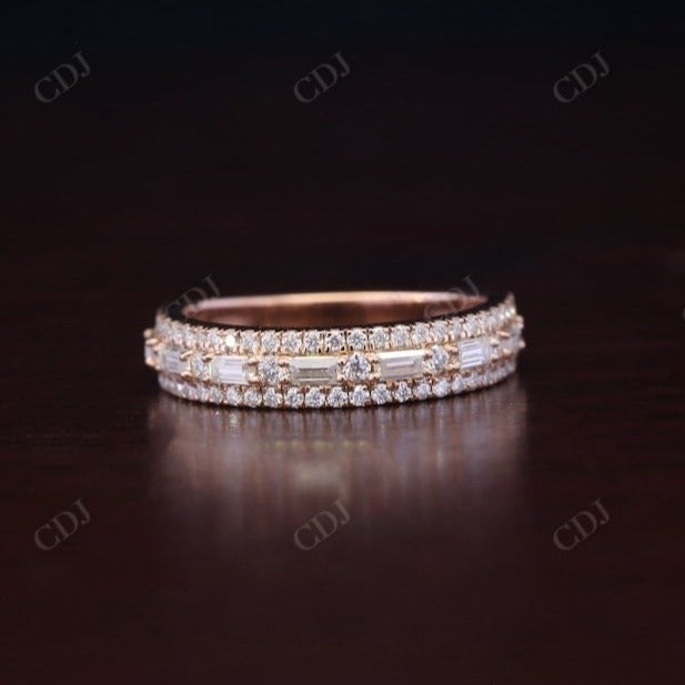 0.82CT Baguette and Round Real Diamond Half Eternity Wedding Band  customdiamjewel 10 KT Solid Gold Rose Gold VVS-EF