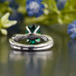 Green Emerald Oval Cut Pavé Ring