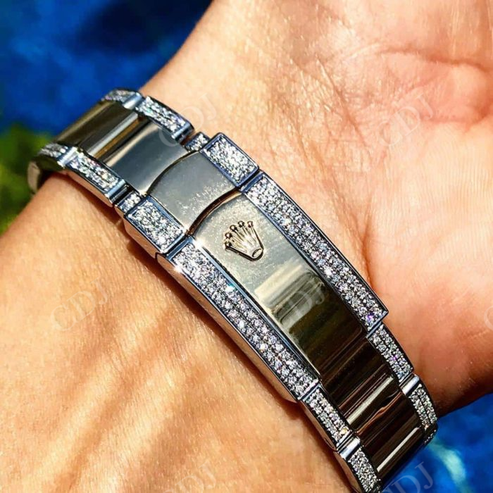 Plain Bezel Black Dial Two Tone Diamond Belt Mens Rolex customdiamjewel