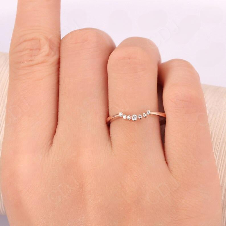 0.07CTW Natural Round Diamond Curved Women Wedding Band  customdiamjewel   
