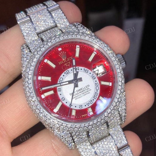 Rolex Oyster Sky Dweller Rea Dial Moissanite Diamond Watch customdiamjewel