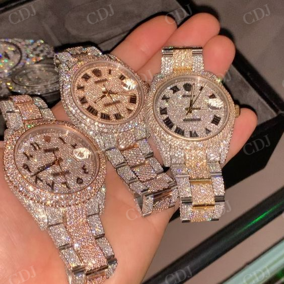 Hip Hop 36mm Two Tone Ladies Rolex Moissanite Watch customdiamjewel