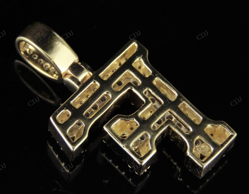 1.5" 1.5 CTW 14k Solid Two Tone Gold Diamond Initial 'F' Letter Pendant CustomDiamJewel