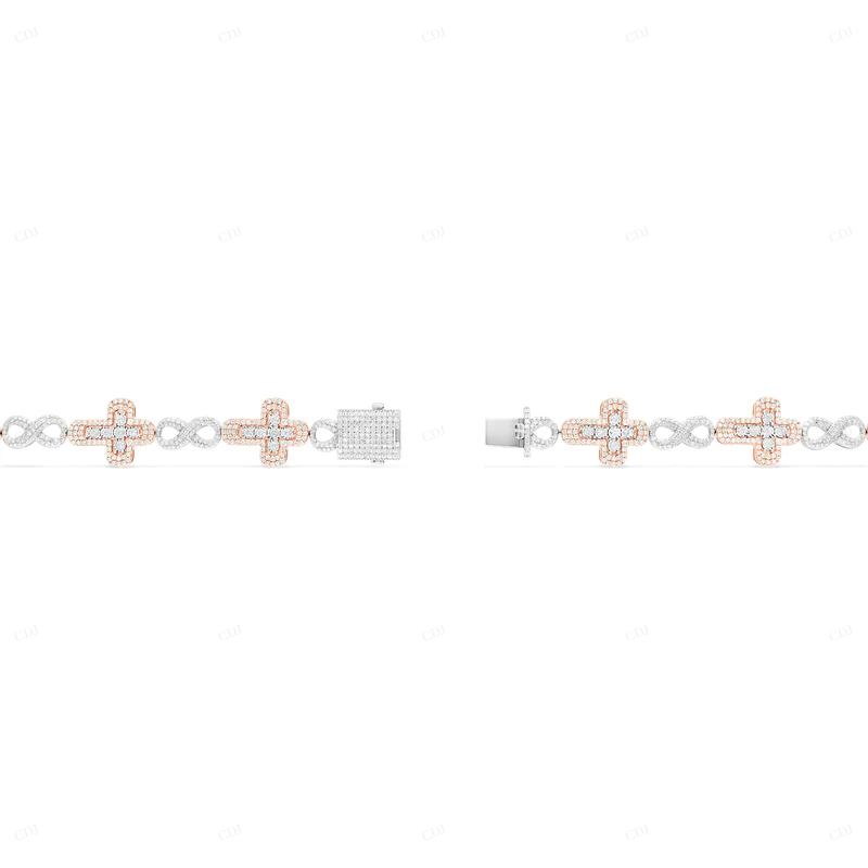 14k Gold Two Tone East West Infinity Diamond Cross Bracelets CustomDiamJewel