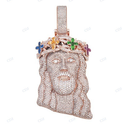 Rose Gold Plated Moissanite Diamond Christ Jesus Face Pendant hip hop jewelry CustomDiamJewel