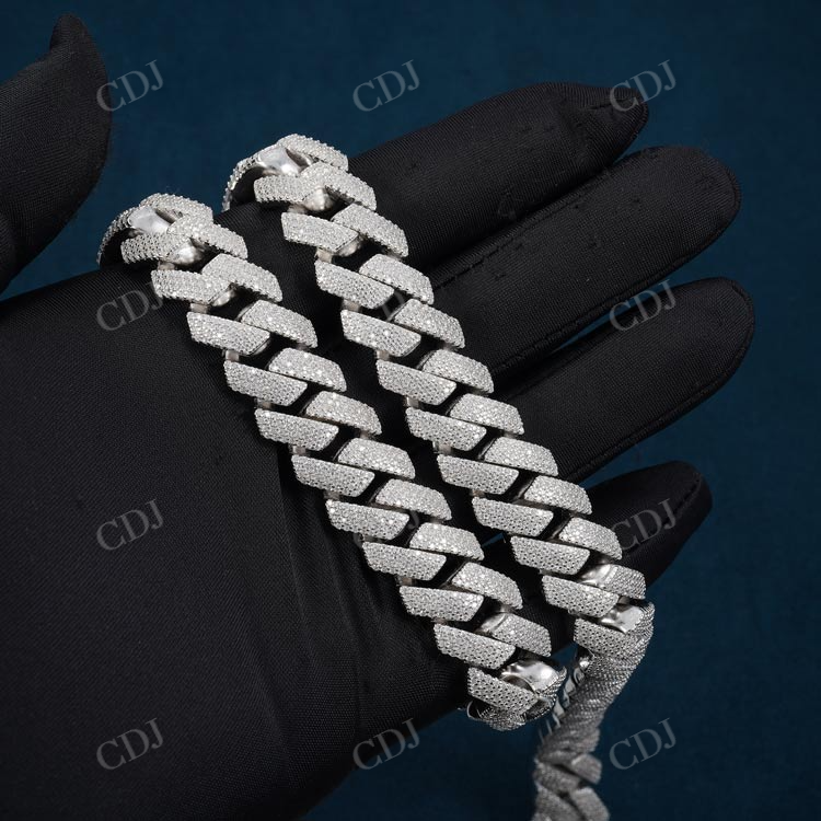 4 Row Round Diamond White Gold Cuban Link Chain hip hop jewelry customdiamjewel   