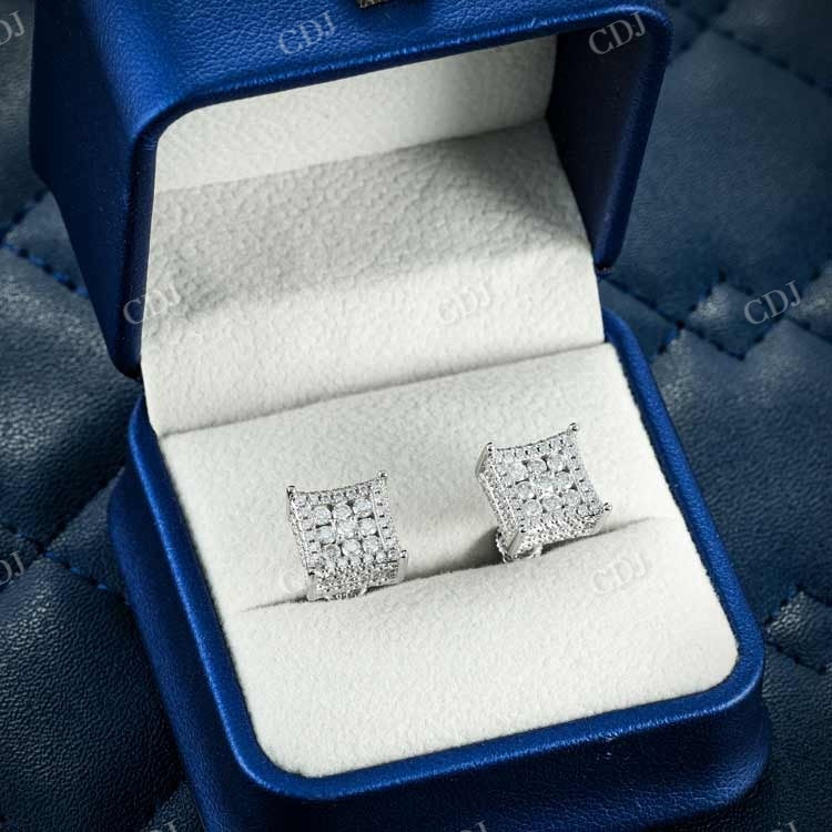 925 Silver Moissanitet Square Shape Cluster Hip Hop Earring hip hop jewelry customdiamjewel