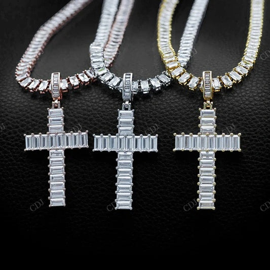 Baguette Cut Fully Iced Prong Setting Cross Pendant hip hop jewelry CustomDiamJewel