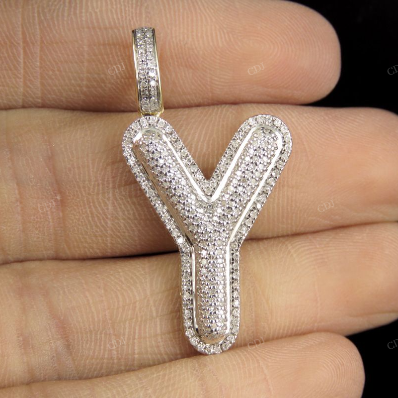 1.5" 0.75 CTW 18K Gold Real Diamond Bubble Initial Y Letter Pendant CustomDiamJewel