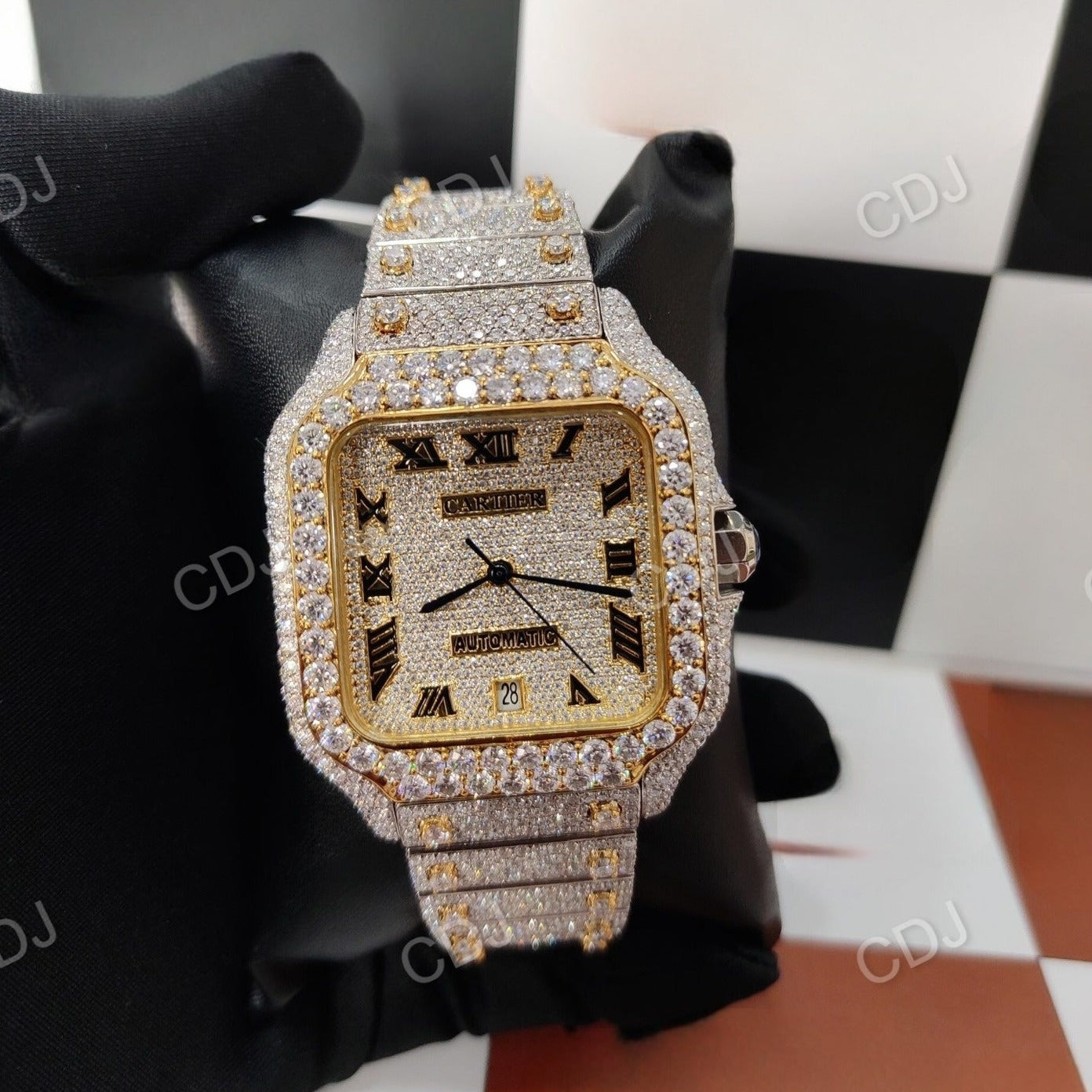 Full Iced Out Genuine Diamond Swiss Movement Encrusted Cartier Watch For Men 25 to 28 Carats (Approx.)