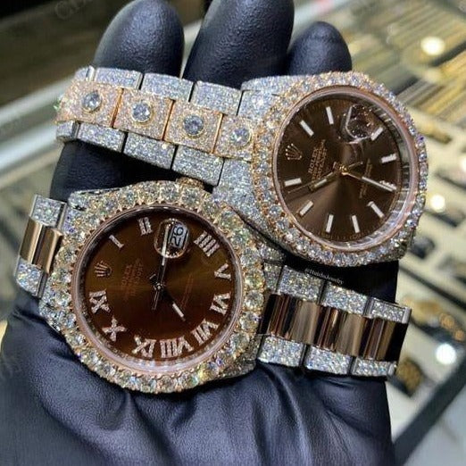Customized Belt Two Tone Iced Out Bust Down Luxury Moissanite Rolex Watch customdiamjewel