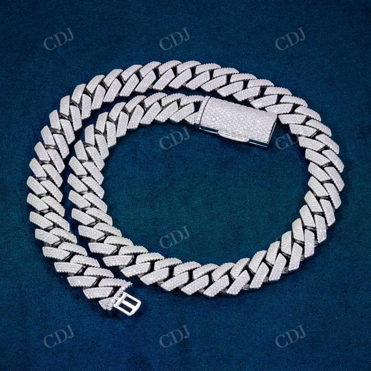 4 Row Round Diamond White Gold Cuban Link Chain hip hop jewelry customdiamjewel   