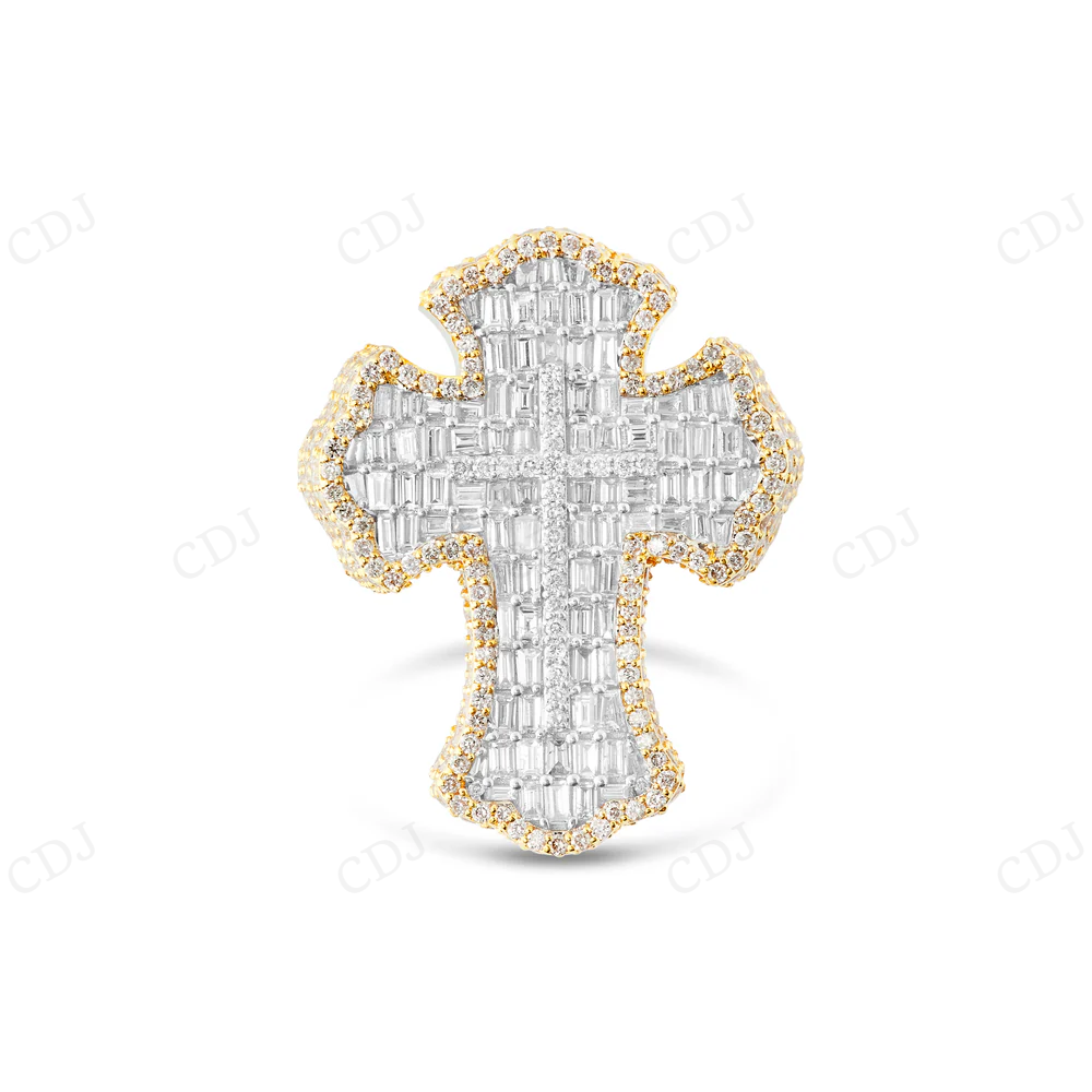Yellow Gold Plated Baguette Diamond Cross Hip Hop Ring hip hop jewelry CustomDiamJewel