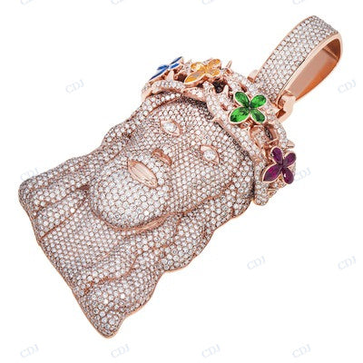 Rose Gold Plated Moissanite Diamond Christ Jesus Face Pendant hip hop jewelry CustomDiamJewel