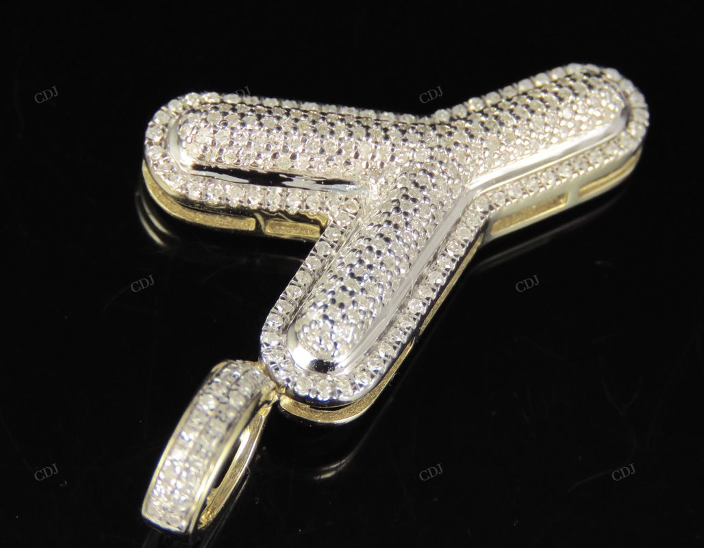 1.5" 0.75 CTW 18K Gold Real Diamond Bubble Initial Y Letter Pendant CustomDiamJewel
